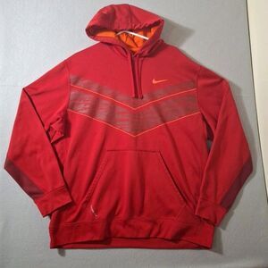 Nike Sweatshirt Mens 2XL Red Hoodie Therma Fit Fleece Training Pullover Athletic